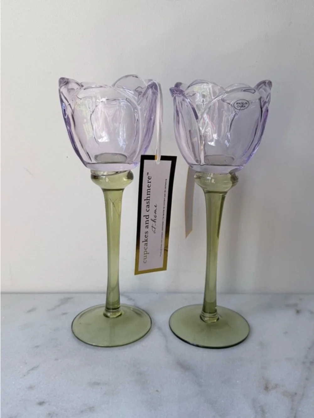 cupcakes & cashmere Lavender Tulip Glass Candle Holders - Set of 2